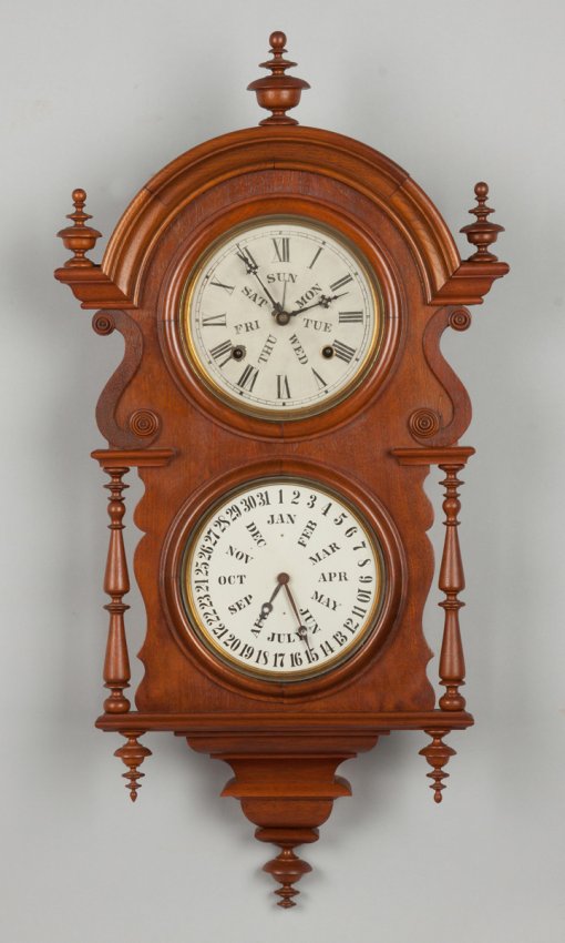 Welch Spring & Company Victorian Walnut Calendar Clock