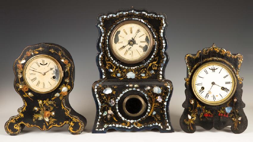 Three Victorian Paper Mache Shelf Clocks