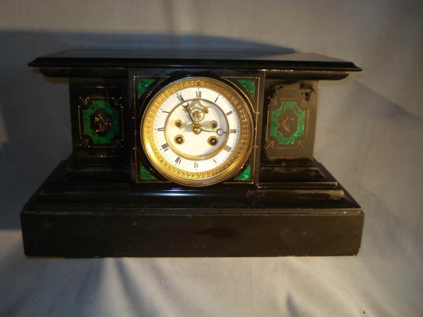 Black Marble and malachite mantel clock