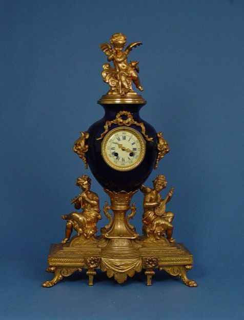 Large Ormolu & Cobalt Porcelain Table Clock