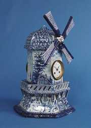 Japy Freres Blue Delft Windmill Mantel Clock