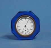 E N Welch Blue Glass Paper Weight Clock