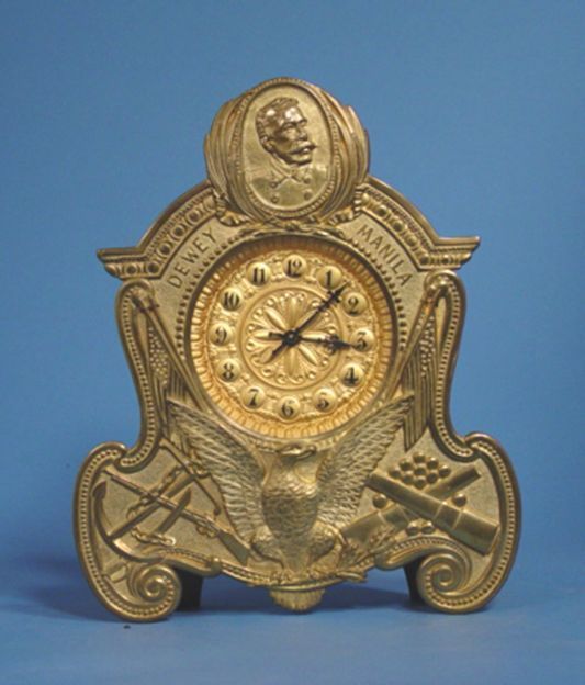 Patriotic Admiral Dewey Brass Mantel Clock