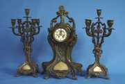 Gilbert Cariatides Nouveau Mantel Clock Set