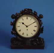 English Fusee Carved Mahogany Library Clock