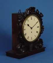 English Fusee Carved Mahogany Library Clock