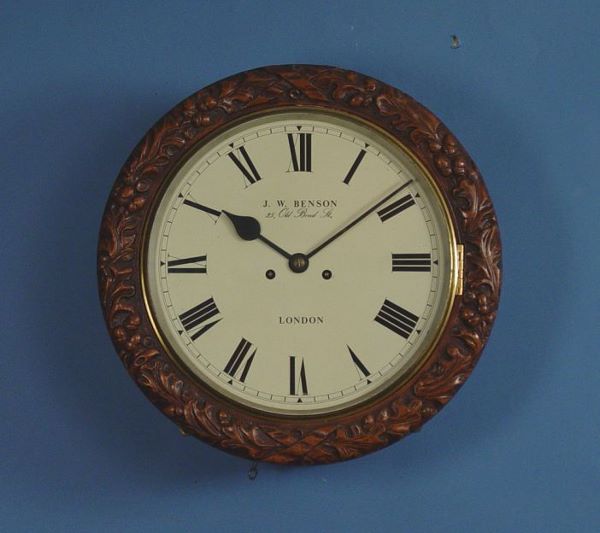 English Double Fusee Carved Oak  Wall Clock