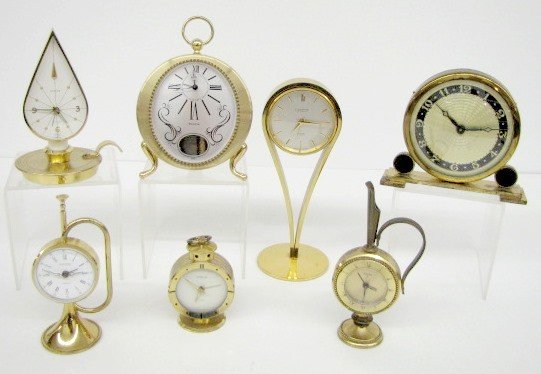 Group of 7 Brass Novelty Desk & Alarm Clocks