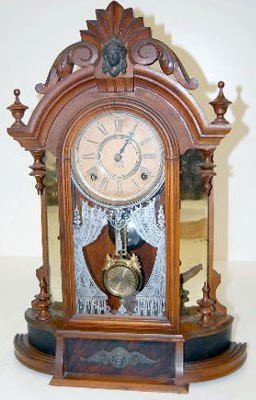 Antique Walnut Mirrorside Parlor Clock