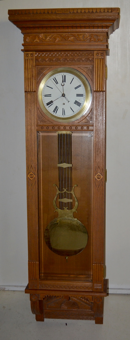 Carved Oak Wall Regulator with Lyre Pendulum