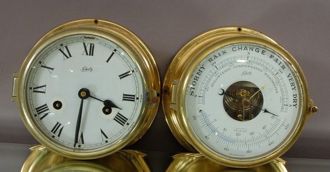 Schatz & Sohne Brass Bell Clock & Barometer.