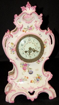 Large French Pink Floral China Clock