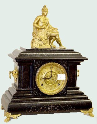 Ingraham Black Mantel Clock w/Statue