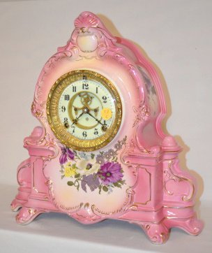 Ansonia Pink Floral China Clock