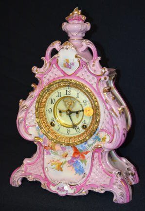 Scarce Ansonia Royal Bonn Pink China Clock