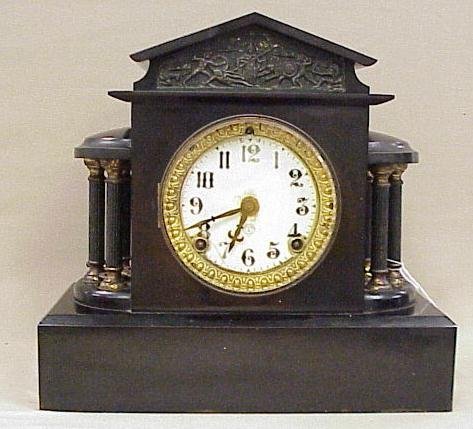 Heavy Black Onyx Ansonia Mantle Clock-Greek Style
