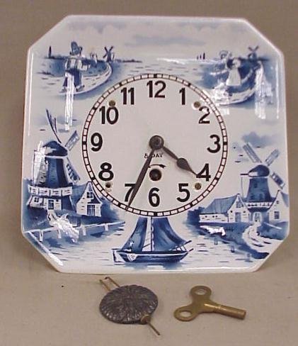 German 8-Day, Key Wind, China Clock, 8 Â½” Square