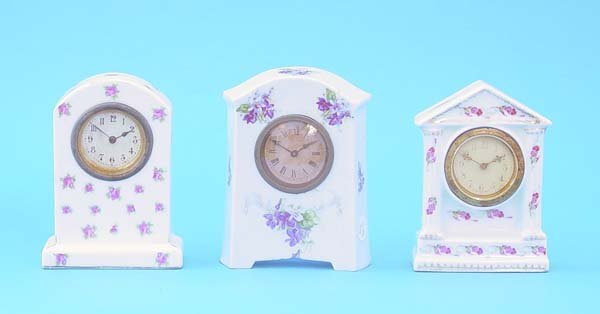 Three Small German Porcelain Mantel Clocks