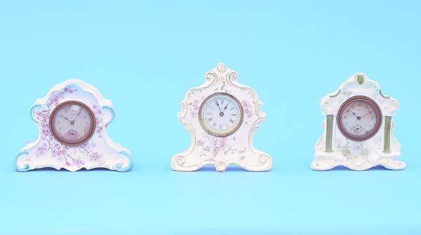 Three Small American Porcelain Mantel Clocks