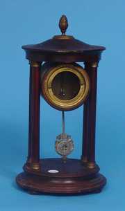 Round Mahogany Portico Mantel Clock