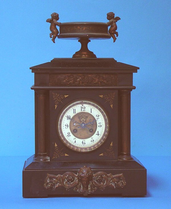 Open Escapement Mantel Clock With Urn Top