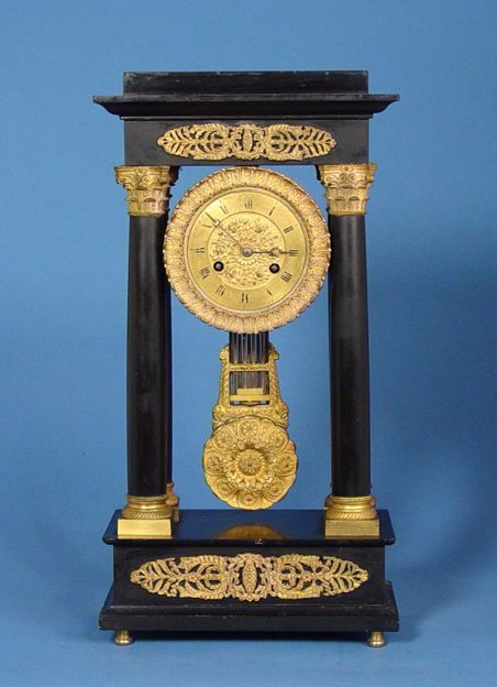 Black Marble Portico Mantel Clock