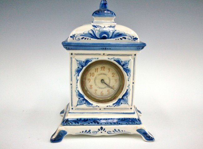 A NEW HAVEN HAND PAINTED DELFT CHINA CLOCK