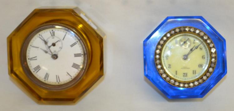 2 Antique Glass Dresser/Desk Clocks, New Haven and EN Welch