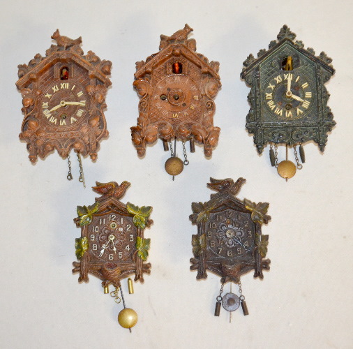 5 Vintage Cuckoo Pendulette Clocks