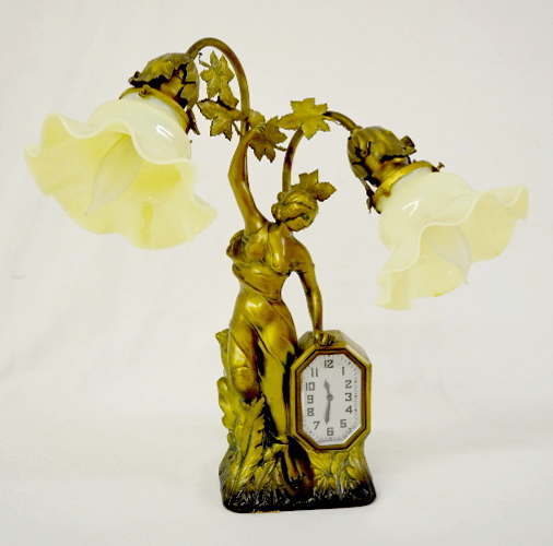 Antique Schadow & Sons Art Nouveau Lady Figural Clock/Lamp
