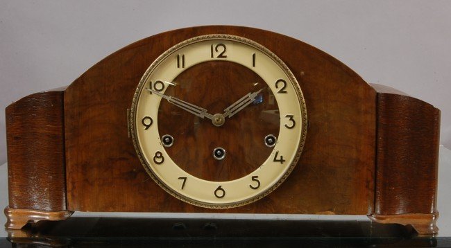 Art Deco Walnut & Oak German Mantel Clock