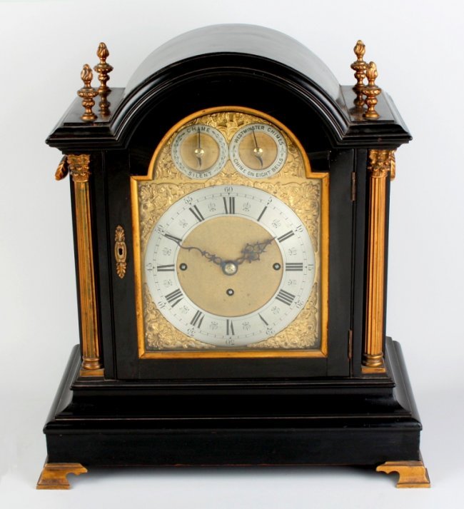 A late 19th century ebonised chiming bracket clock