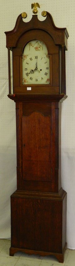 Oak 8 day grandfather clock w/painted dial.