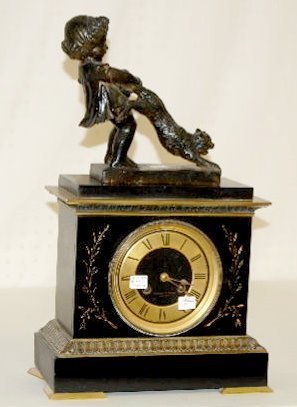 French Slate & Bronze Figural Shelf Clock