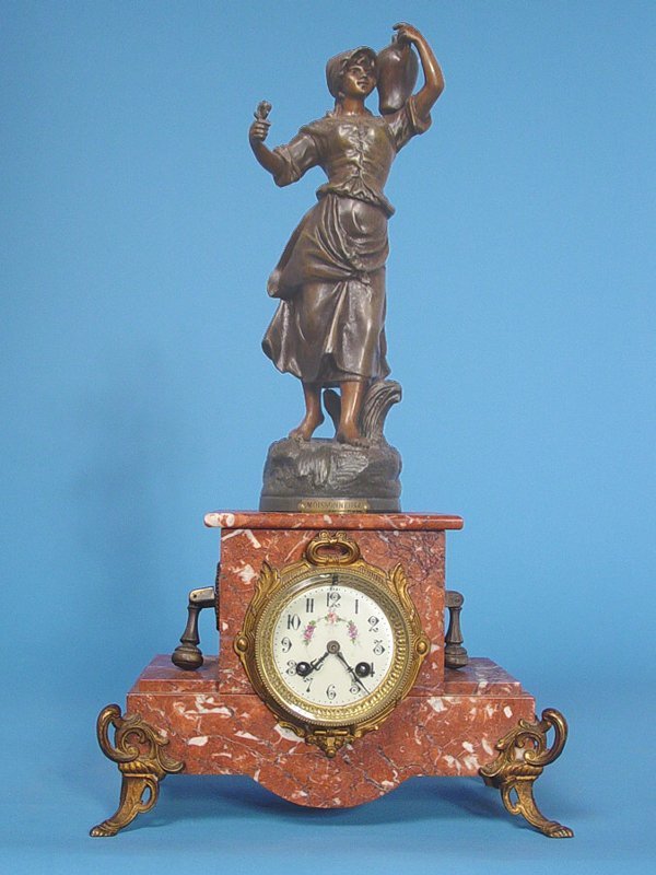 S. Marti Red Marble Statue Mantle Clock