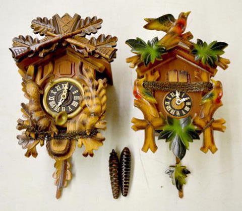 2 German Carved Cuckoo Clocks
