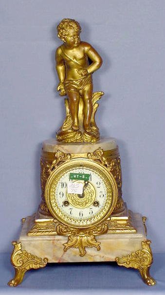 Waterbury Bronze and Marble Figural Mantel Clock