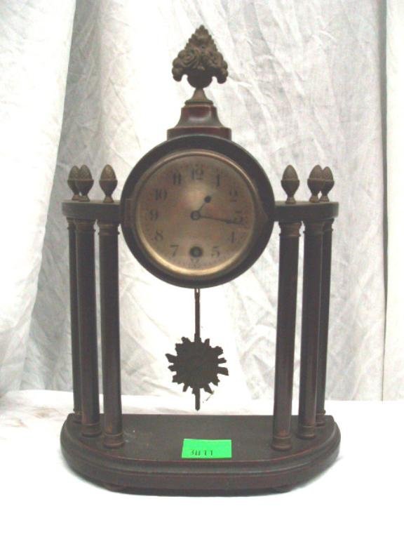 German Mahogany Pillar Mantel Clock