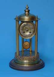 German Brass Six Pillar Domed Mantel Clock