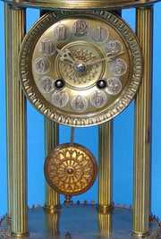 German Brass Six Pillar Domed Mantel Clock