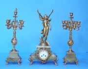 French Green Onyx Figural Mantel Clock Set