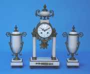 French White Marble Portico Clock Set