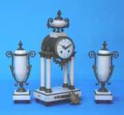 French White Marble Portico Clock Set