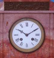 French Red Marble Mantel Clock With Statue