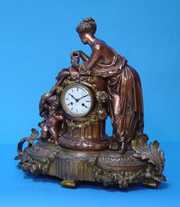 French Bronze Finish Figural Statue Clock