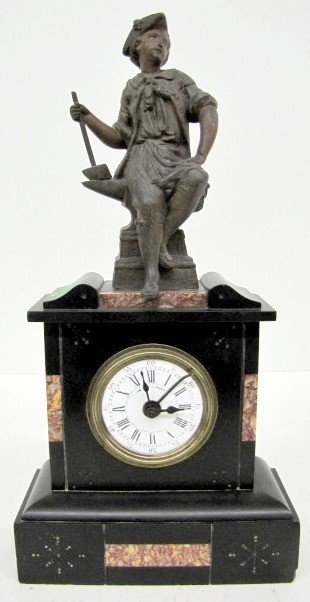 French Slate & Marble Statue Clock