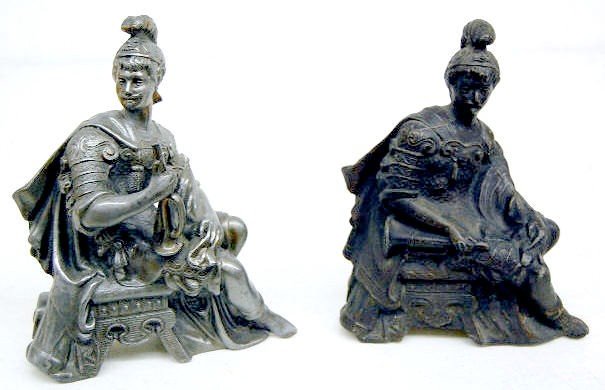 2 Seated Male Warrior Metal Clock Statues