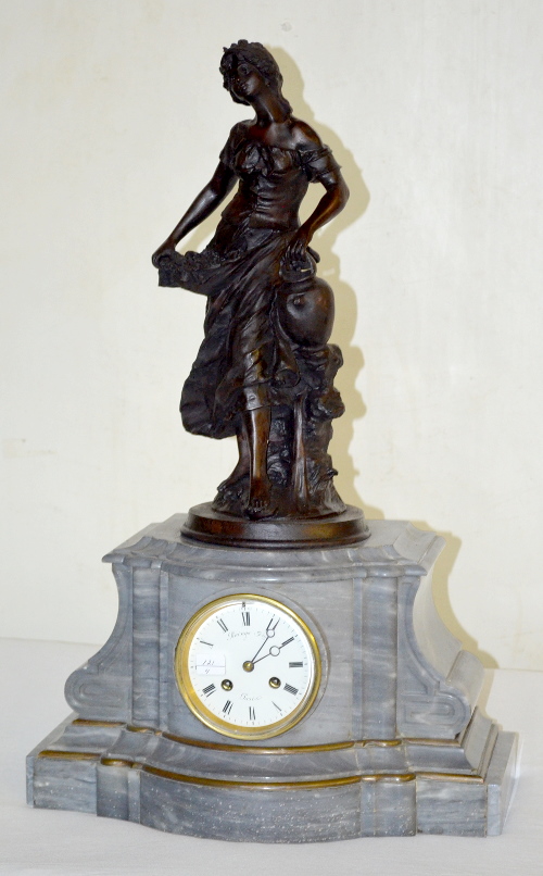 Antique French Japy Freres Gray Marble Statue Clock