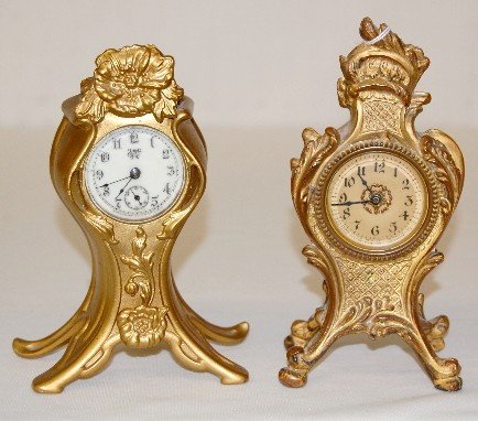 2 Metal Novelty Clocks, Waterbury & Western