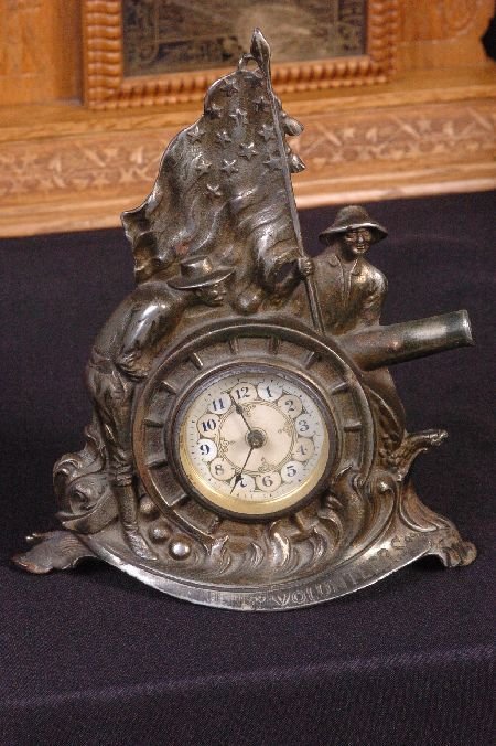 SPANISH AMERICAN WAR ERA IRON CLOCK ‘VOLUNTEERS’